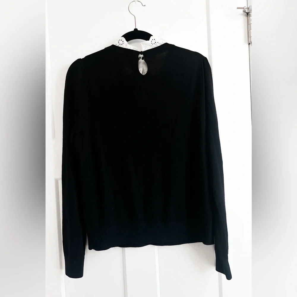 Veronica Beard Levina Sweater Black Women Ruffle Collar Pullover Top Size L - Picture 8 of 11